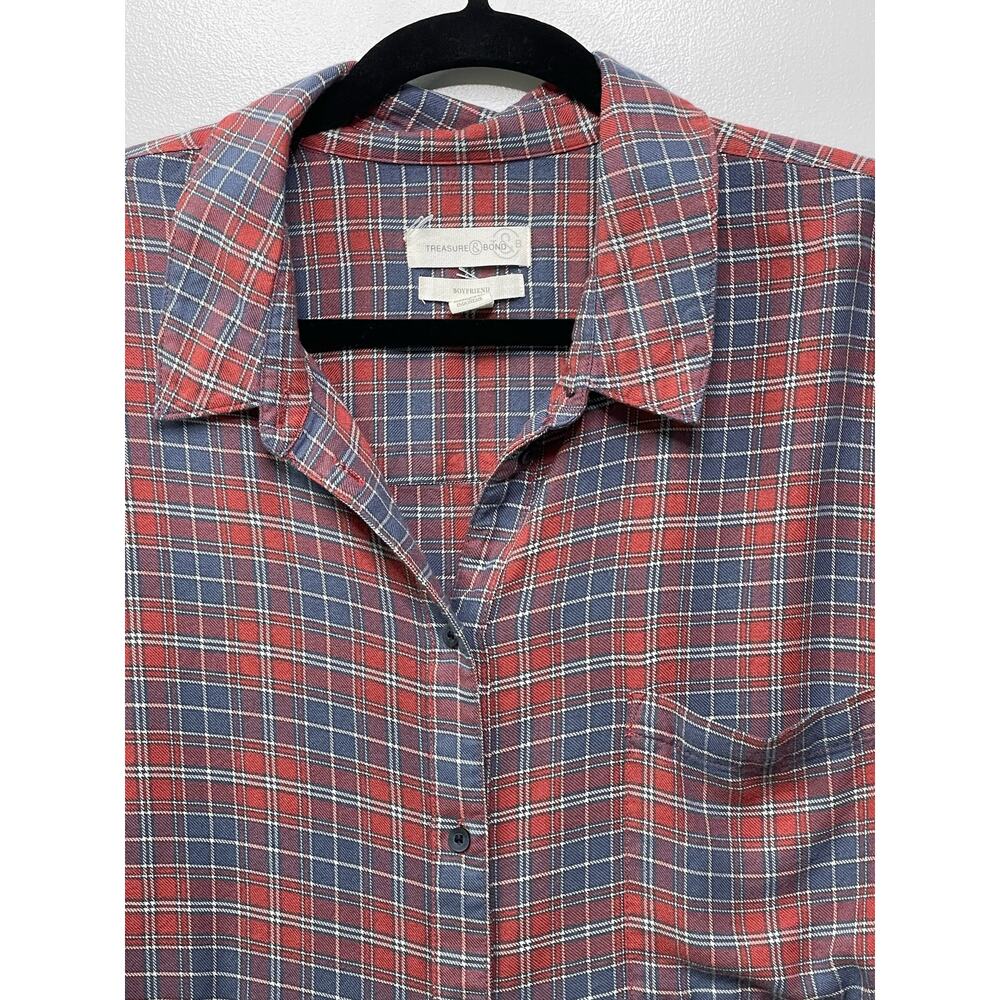Plus size 1X Plaid Boyfriend Button-Up Shirt Chest Pocket Treasure  Bond Country - Picture 2 of 9